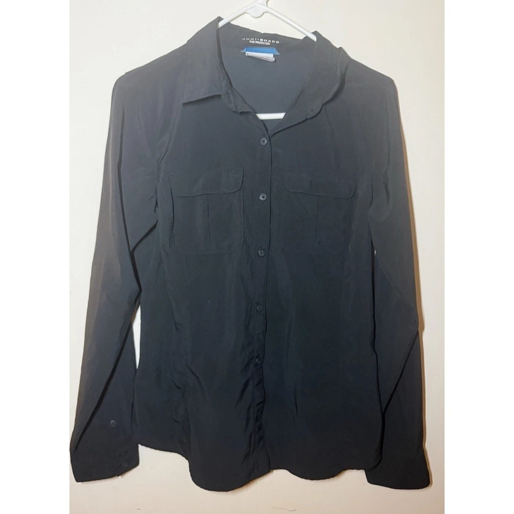 Columbia Omni-Shade Women's Button-Up Shirt M Black Long Sleeve Roll Tab